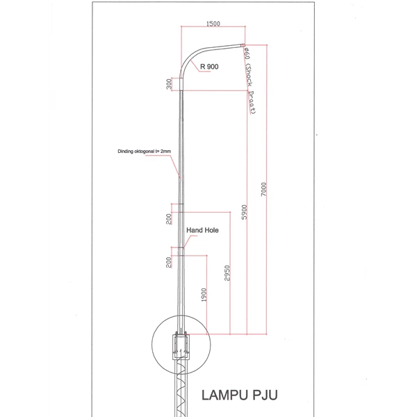 PJU Pole/Street Light Pole 9 Meters Octagonal Single Arm
