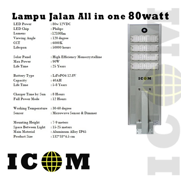 Street Light Solar Cell 80watt All in One AIOM 