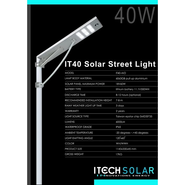 Street Light Solar Cell All in One 40watt ITECH 