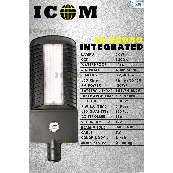 Lampu Two in One ICOM IC-EC060 Intergrated 60watt lengkap Tiang 7m Okta 